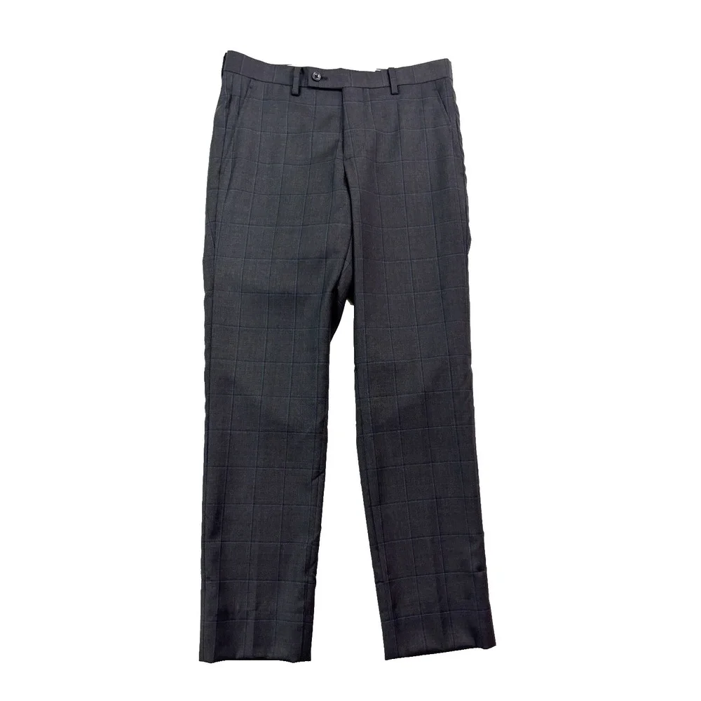 Joseph Abboud 36R 30x29 2pc Pant Suit Charcoal Navy Blue Windowpane Wool Joe‎